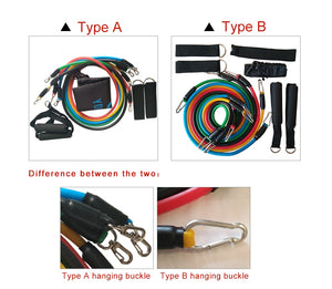 RESISTANCE BAND 11PCS/SET - LATEX RESISTANCE BANDS GYM DOOR ANCHOR ANKLE STRAPS WITH BAG KIT SET YOGA EXERCISE FITNESS BAND RUBBER LOOP TUBE BANDS