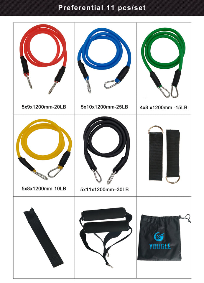 11-Piece Resistance Bands Set For Workout, Fitness, Crossfit, Yoga & Home Training