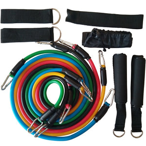 RESISTANCE BAND 11PCS/SET - LATEX RESISTANCE BANDS GYM DOOR ANCHOR ANKLE STRAPS WITH BAG KIT SET YOGA EXERCISE FITNESS BAND RUBBER LOOP TUBE BANDS