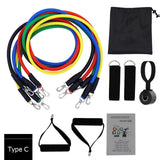 RESISTANCE BAND 11PCS/SET - LATEX RESISTANCE BANDS GYM DOOR ANCHOR ANKLE STRAPS WITH BAG KIT SET YOGA EXERCISE FITNESS BAND RUBBER LOOP TUBE BANDS