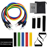 RESISTANCE BAND 11PCS/SET - LATEX RESISTANCE BANDS GYM DOOR ANCHOR ANKLE STRAPS WITH BAG KIT SET YOGA EXERCISE FITNESS BAND RUBBER LOOP TUBE BANDS